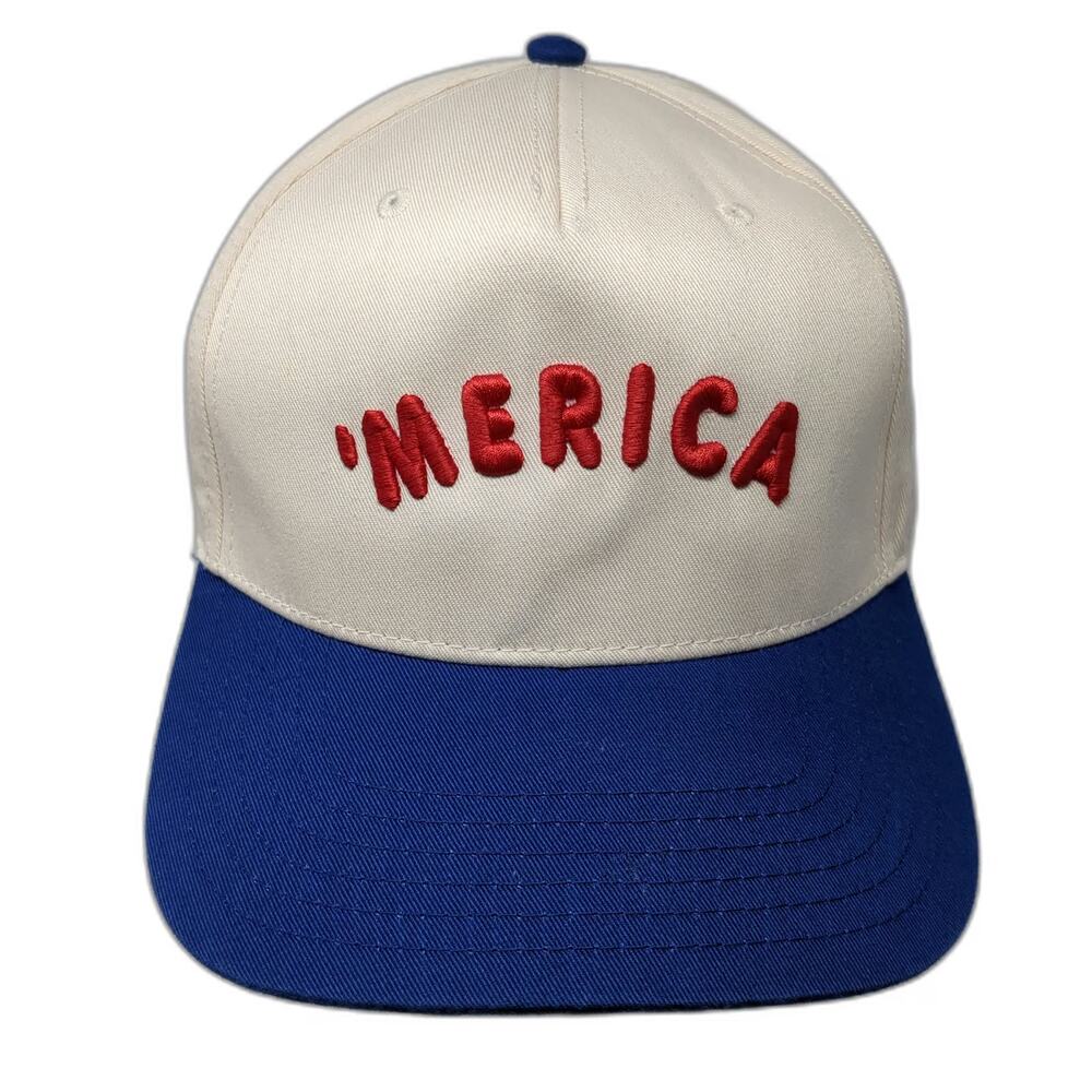 Ohwow 5 Panel Beige Blue One Size Merica Embroidered Snapback Contrast Bill Hat